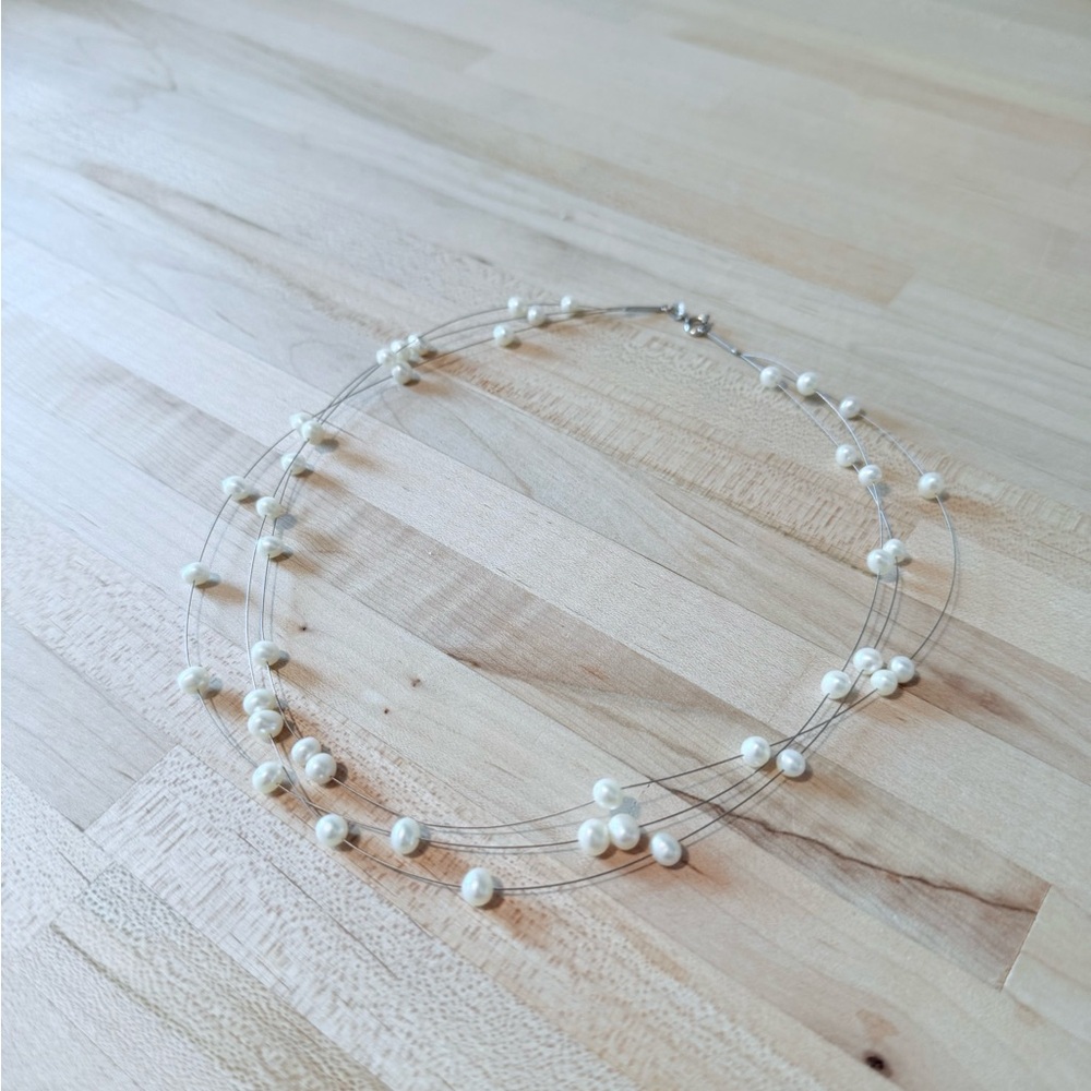 White Pearl Illusion Necklace - Picture 2 of 3